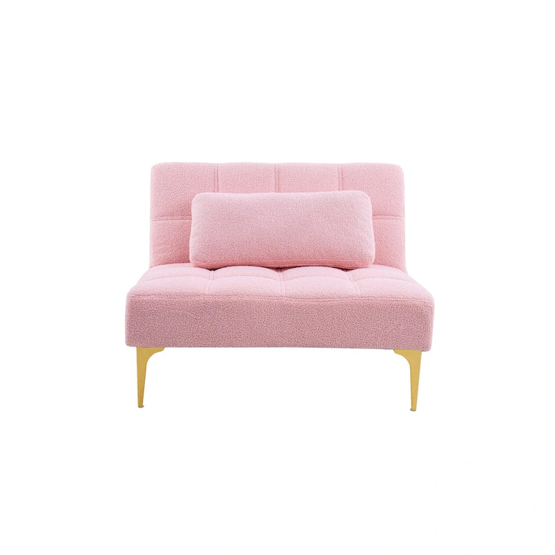 Convertible Futon Teddy Fabric Sofa Bed With Gold Metal Legs