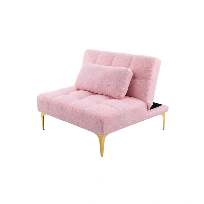 Convertible Futon Teddy Fabric Sofa Bed With Gold Metal Legs