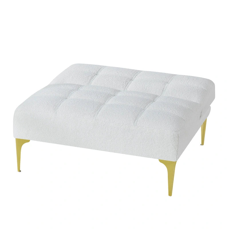 Convertible Futon Teddy Fabric Sofa Bed With Gold Metal Legs