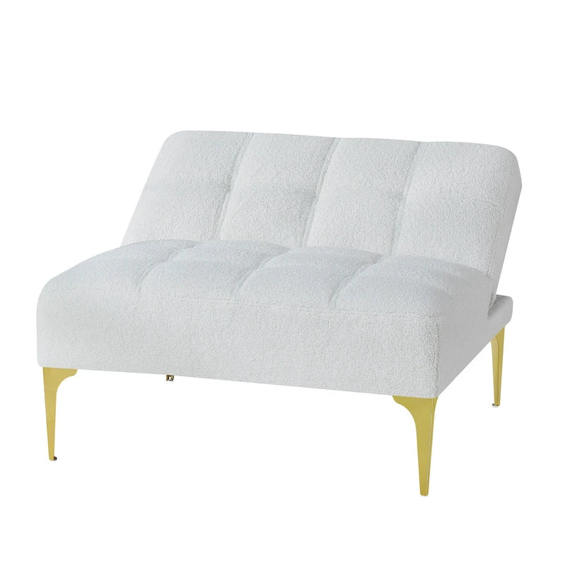 Convertible Futon Teddy Fabric Sofa Bed With Gold Metal Legs