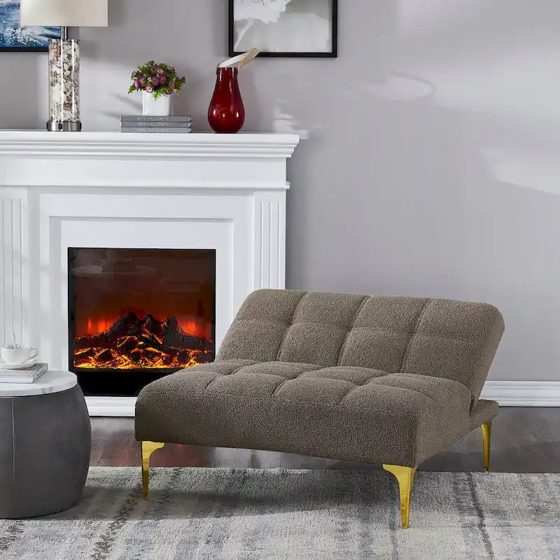 Convertible Futon Teddy Fabric Sofa Bed With Gold Metal Legs