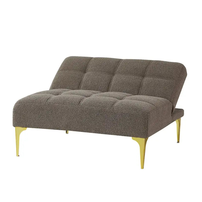 Convertible Futon Teddy Fabric Sofa Bed With Gold Metal Legs