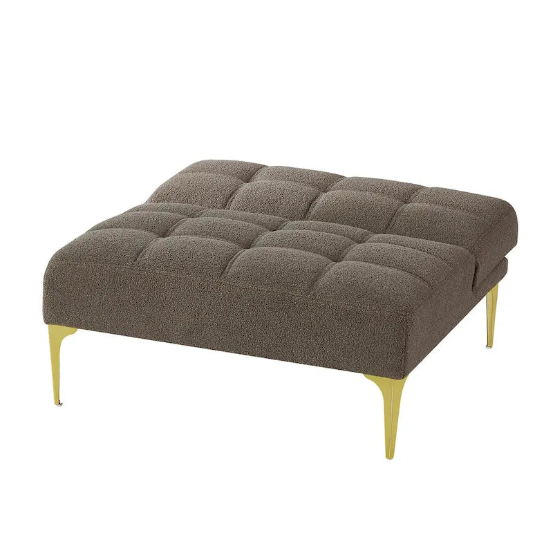 Convertible Futon Teddy Fabric Sofa Bed With Gold Metal Legs