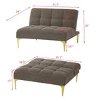 Convertible Futon Teddy Fabric Sofa Bed With Gold Metal Legs