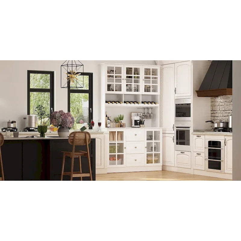 78.9 Pantry Buffet with Hutch Freestanding Kitchen Storage Cabinet