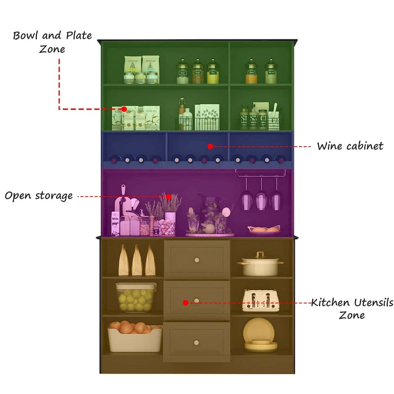 78.9 Pantry Buffet with Hutch Freestanding Kitchen Storage Cabinet