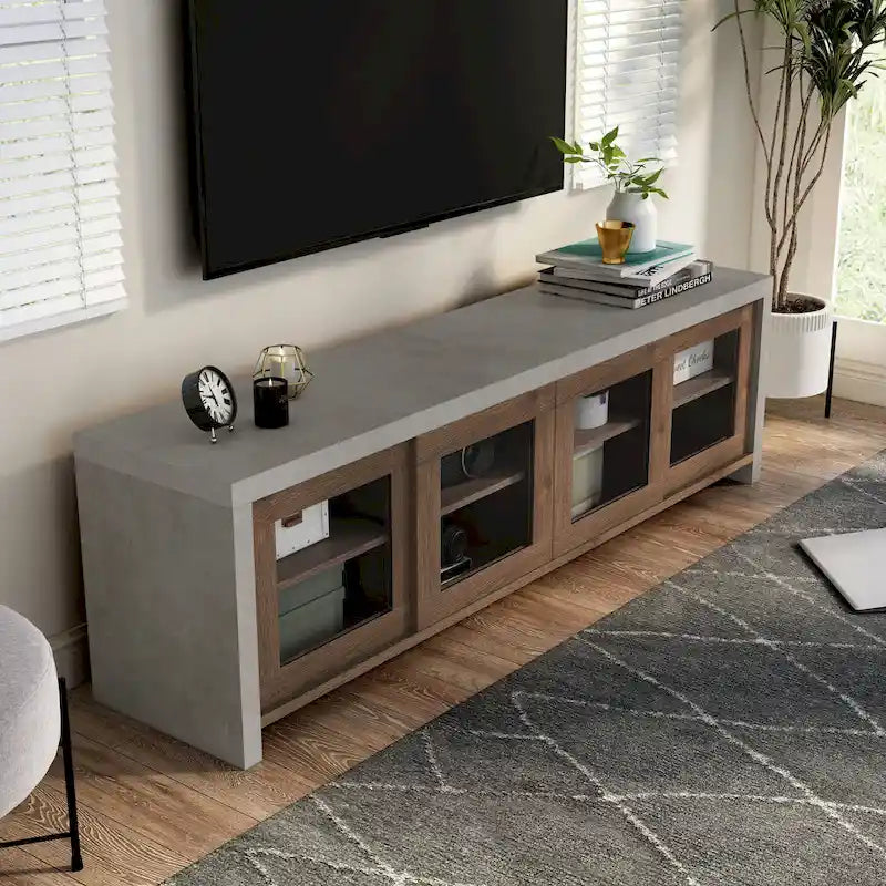 Haylin Contemporary 71-inch Glass Multi-functional Storage TV Console by Furniture of America