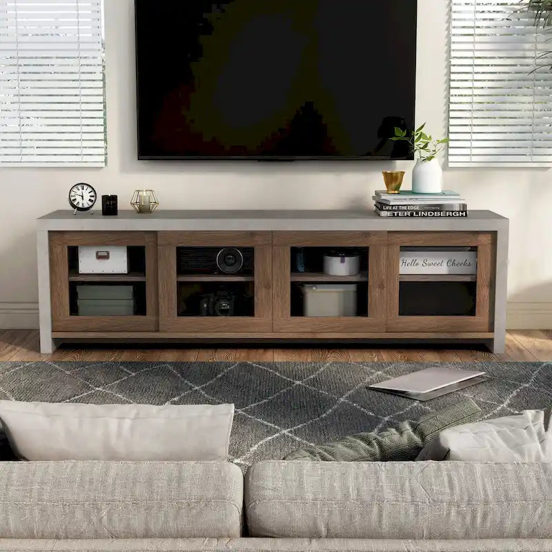Haylin Contemporary 71-inch Glass Multi-functional Storage TV Console by Furniture of America
