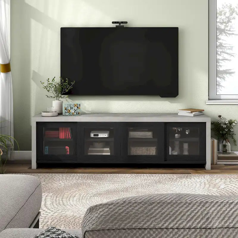Haylin Contemporary 71-inch Glass Multi-functional Storage TV Console by Furniture of America