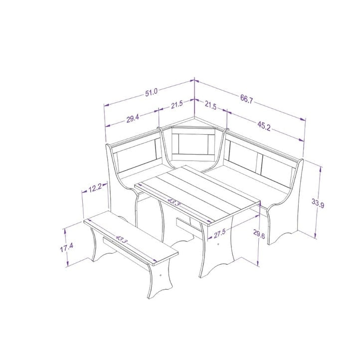 Linon Hillcrest 3-Piece Storage Nook