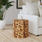 Round Coconut Shell Mosaic Accent Table by East at Main