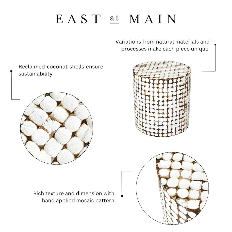 Round Coconut Shell Mosaic Accent Table by East at Main