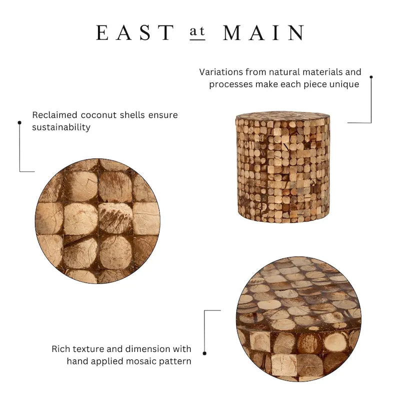 Round Coconut Shell Mosaic Accent Table by East at Main