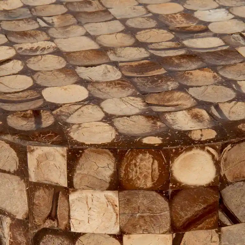 Round Coconut Shell Mosaic Accent Table by East at Main