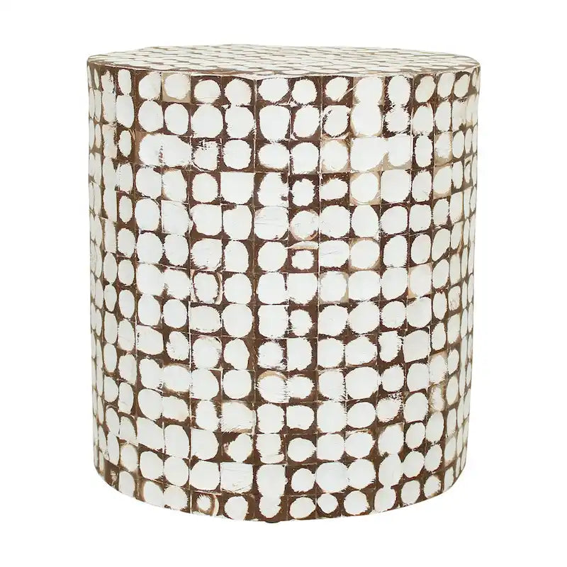 Round Coconut Shell Mosaic Accent Table by East at Main