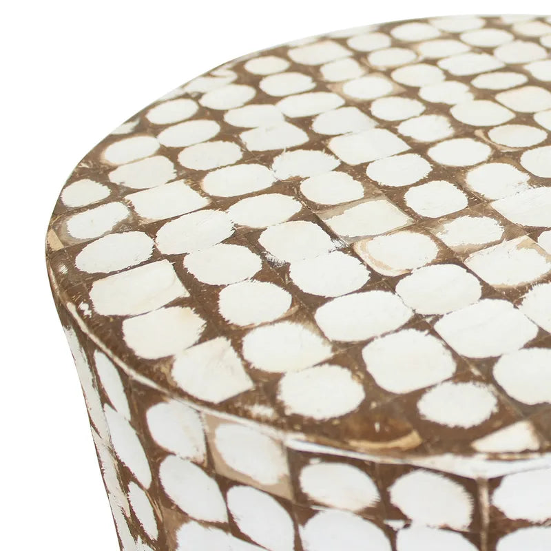 Round Coconut Shell Mosaic Accent Table by East at Main