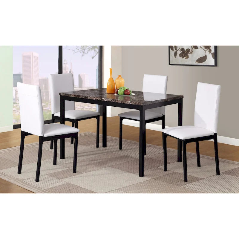 Roundhill Furniture Noyes Faux Leather Seat Metal Frame Black Dining Chairs, Set of 4