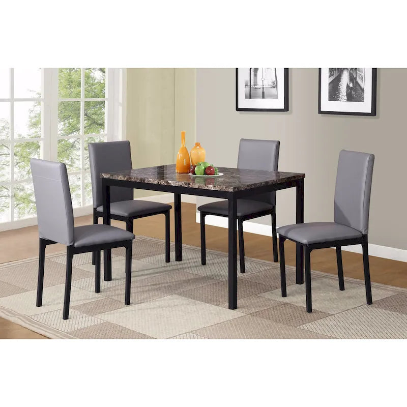 Roundhill Furniture Noyes Faux Leather Seat Metal Frame Black Dining Chairs, Set of 4