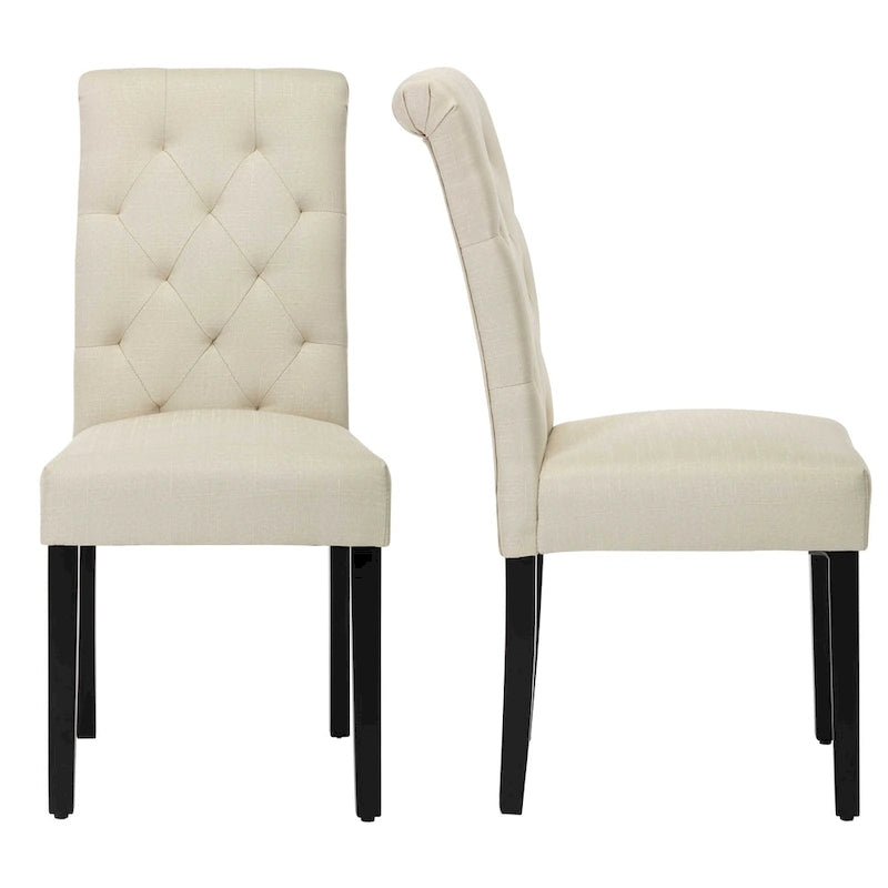 Fabric Upholstery High Back Tufted Parson Dining Chairs and Black Legs Set of 2