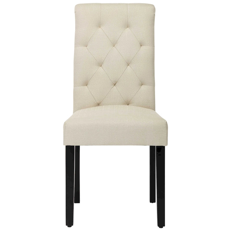 Fabric Upholstery High Back Tufted Parson Dining Chairs and Black Legs Set of 2