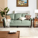 Eduard 84 Traditional Genuine Leather Sofa with Carved Wood Legs by HULALA HOME