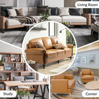 Eduard 84 Traditional Genuine Leather Sofa with Carved Wood Legs by HULALA HOME