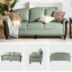 Eduard 84 Traditional Genuine Leather Sofa with Carved Wood Legs by HULALA HOME