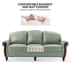 Eduard 84 Traditional Genuine Leather Sofa with Carved Wood Legs by HULALA HOME