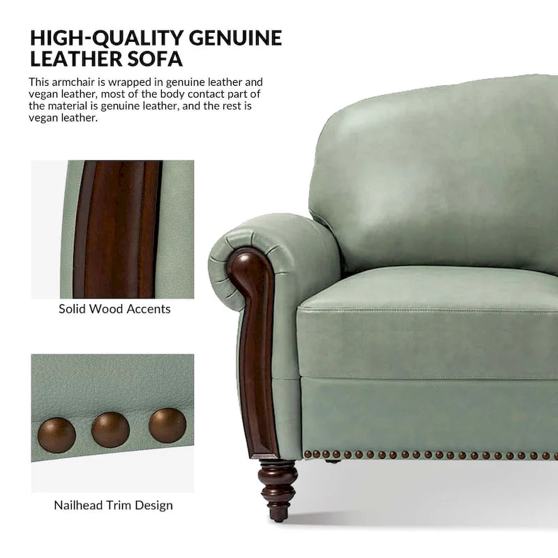 Eduard 84 Traditional Genuine Leather Sofa with Carved Wood Legs by HULALA HOME