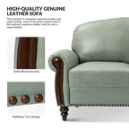 Eduard 84 Traditional Genuine Leather Sofa with Carved Wood Legs by HULALA HOME