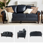 Eduard 84 Traditional Genuine Leather Sofa with Carved Wood Legs by HULALA HOME