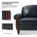 Eduard 84 Traditional Genuine Leather Sofa with Carved Wood Legs by HULALA HOME