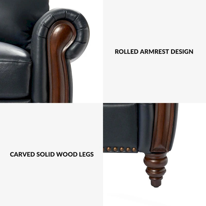 Eduard 84 Traditional Genuine Leather Sofa with Carved Wood Legs by HULALA HOME
