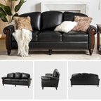 Eduard 84 Traditional Genuine Leather Sofa with Carved Wood Legs by HULALA HOME
