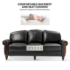 Eduard 84 Traditional Genuine Leather Sofa with Carved Wood Legs by HULALA HOME