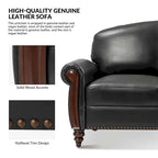 Eduard 84 Traditional Genuine Leather Sofa with Carved Wood Legs by HULALA HOME