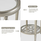 COSIEST 2-Tier Sliver Round Tempered Glass Side Table with Storage Shelf