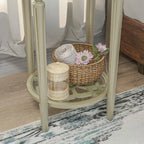 COSIEST 2-Tier Sliver Round Tempered Glass Side Table with Storage Shelf