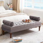 Velvet Bedroom Bench Pink/ Beige/ Blue/ Gray Upholstered Bench with Button-Tufted 60.2.