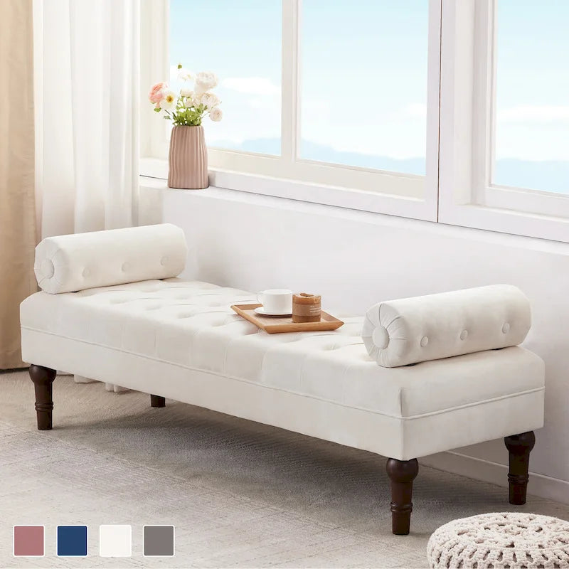 Velvet Bedroom Bench Pink/ Beige/ Blue/ Gray Upholstered Bench with Button-Tufted 60.2.