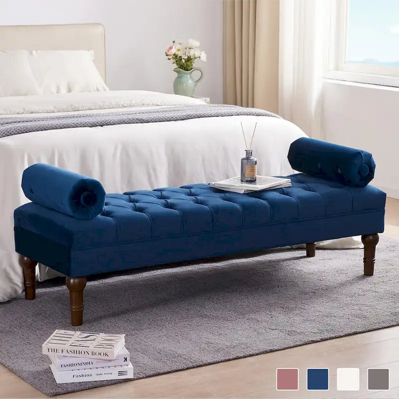 Velvet Bedroom Bench Pink/ Beige/ Blue/ Gray Upholstered Bench with Button-Tufted 60.2.