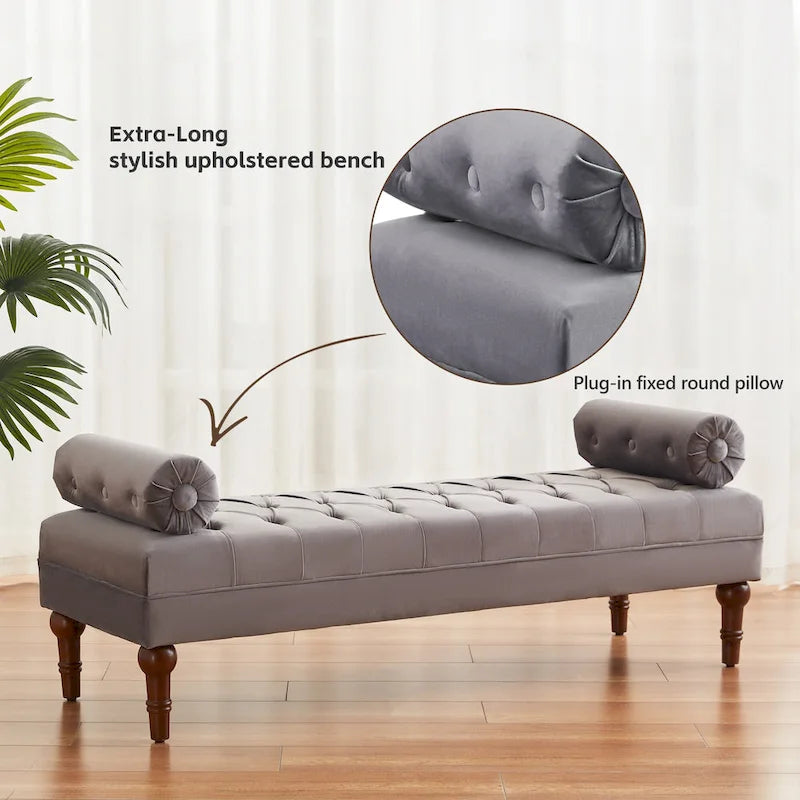 Velvet Bedroom Bench Pink/ Beige/ Blue/ Gray Upholstered Bench with Button-Tufted 60.2.