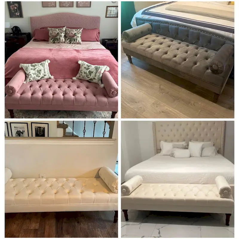 Velvet Bedroom Bench Pink/ Beige/ Blue/ Gray Upholstered Bench with Button-Tufted 60.2.