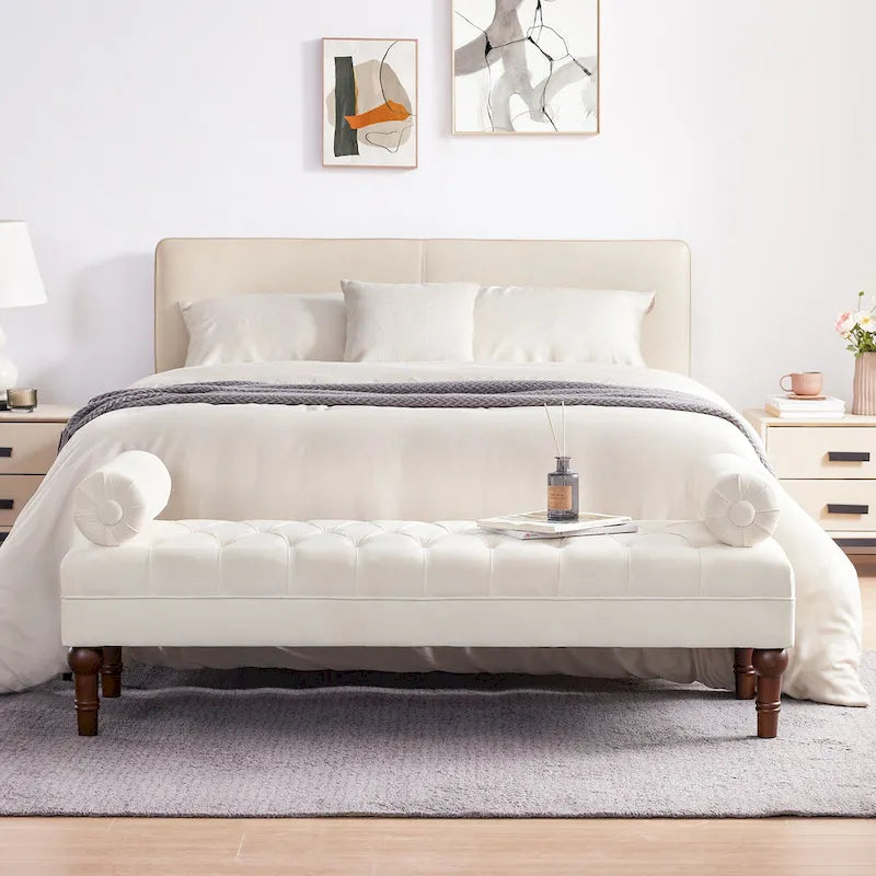 Velvet Bedroom Bench Pink/ Beige/ Blue/ Gray Upholstered Bench with Button-Tufted 60.2.