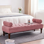 Velvet Bedroom Bench Pink/ Beige/ Blue/ Gray Upholstered Bench with Button-Tufted 60.2.
