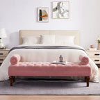 Velvet Bedroom Bench Pink/ Beige/ Blue/ Gray Upholstered Bench with Button-Tufted 60.2.