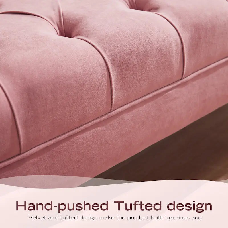 Velvet Bedroom Bench Pink/ Beige/ Blue/ Gray Upholstered Bench with Button-Tufted 60.2.