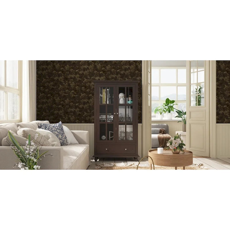 55.1H Buffet Lacquer Sideboard Storage Cabinet Glass Doors Bookcase