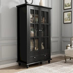 55.1H Buffet Lacquer Sideboard Storage Cabinet Glass Doors Bookcase