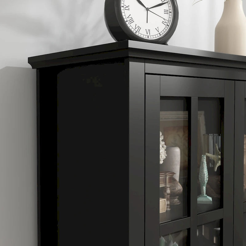 55.1H Buffet Lacquer Sideboard Storage Cabinet Glass Doors Bookcase